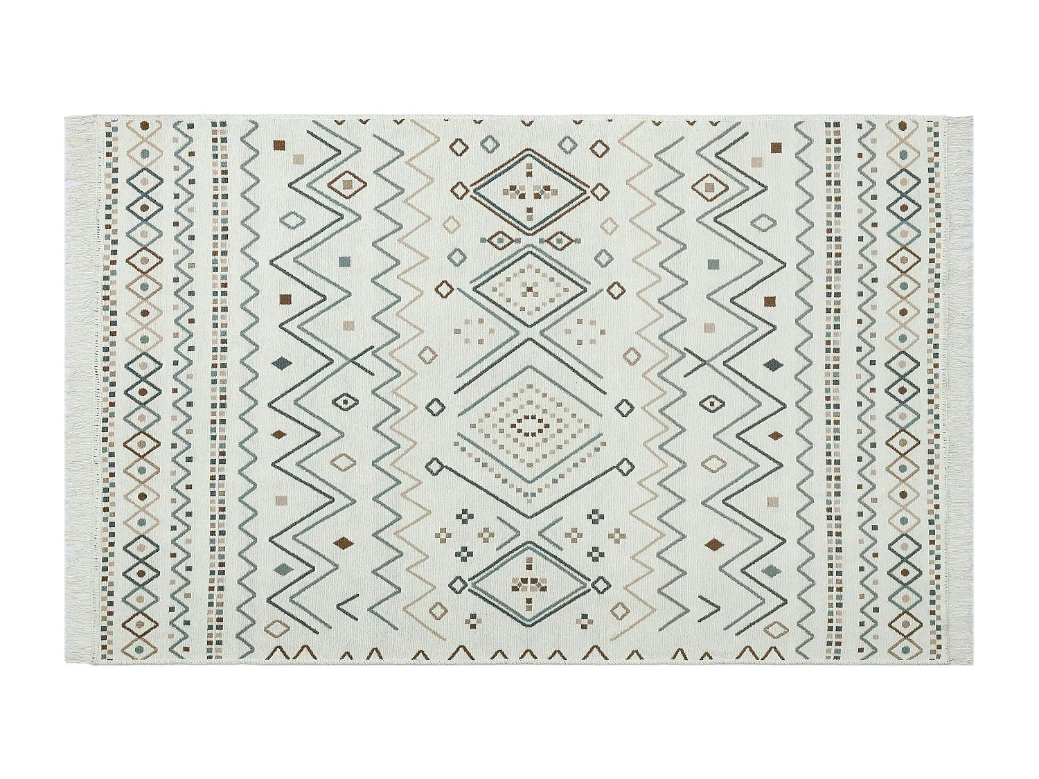 Tapis réversible en coton crème et brun – motifs graphiques