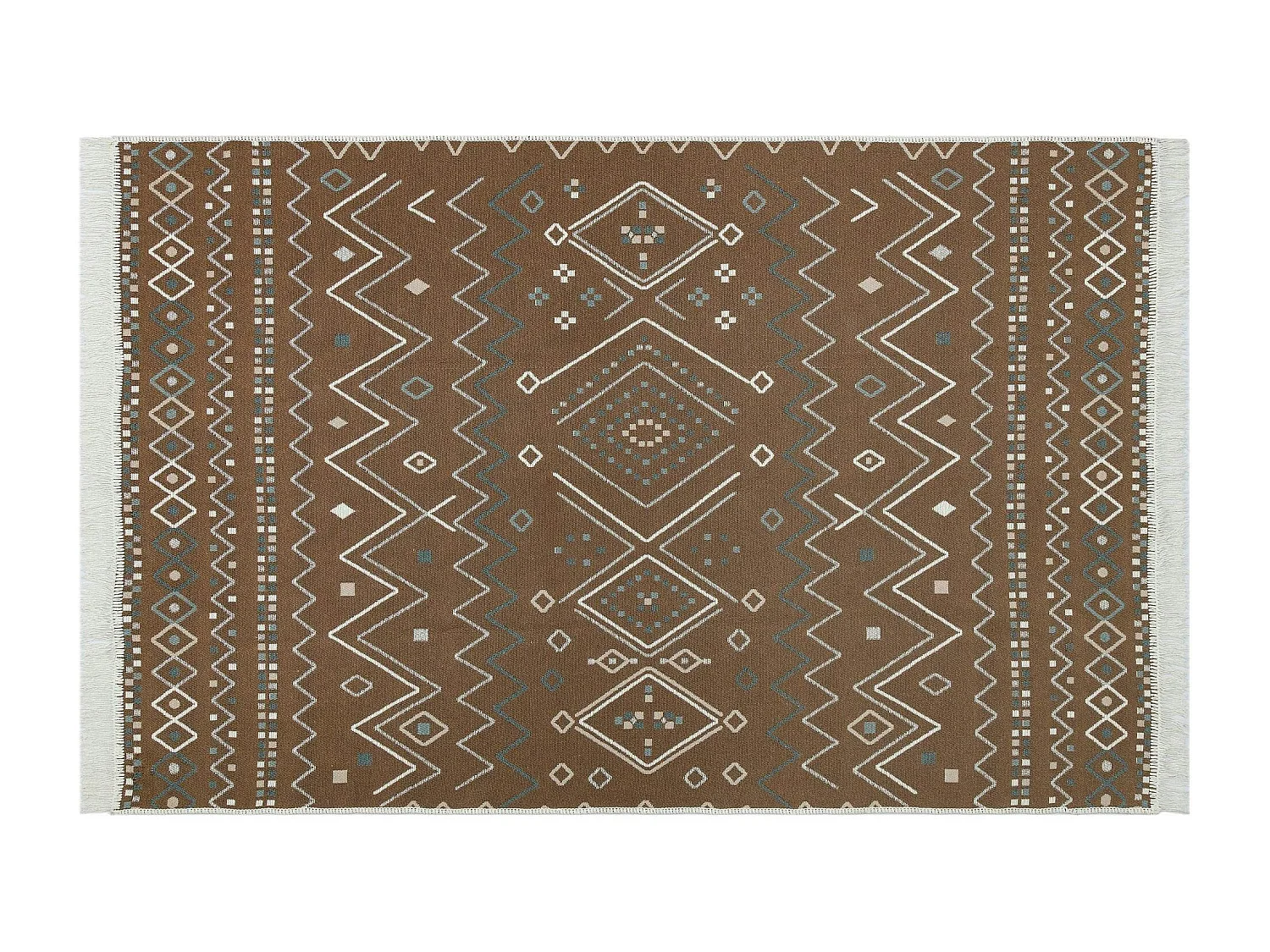 Tapis réversible en coton crème et brun – motifs graphiques