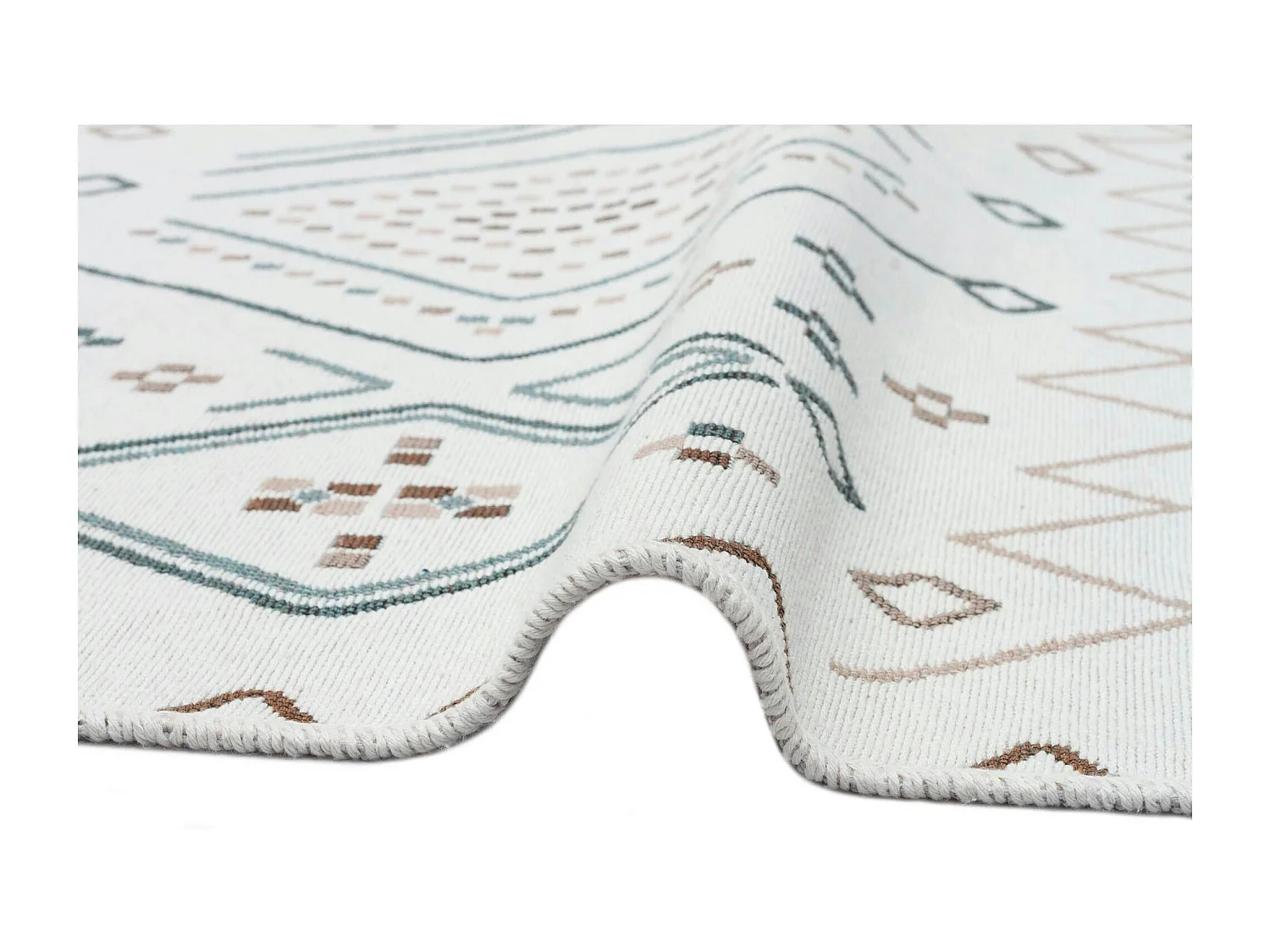 Tapis réversible en coton crème et brun – motifs graphiques