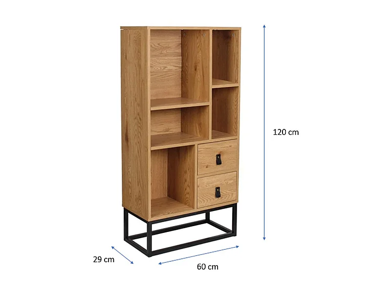 Bibliotheek Industriële Stijl 2 Lades 5 Nissen H120cm