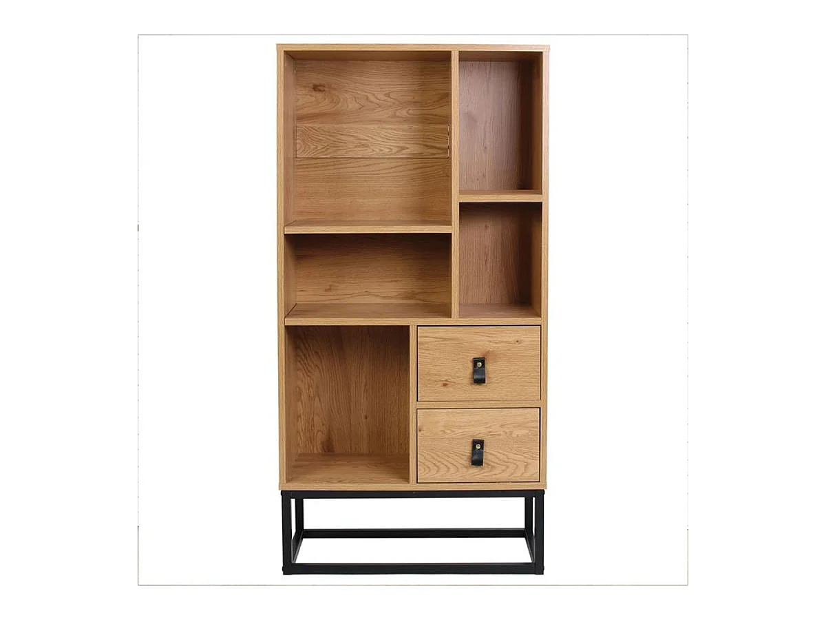 Bibliothèque Style Industriel 2 Tiroirs 5 Niches H120cm