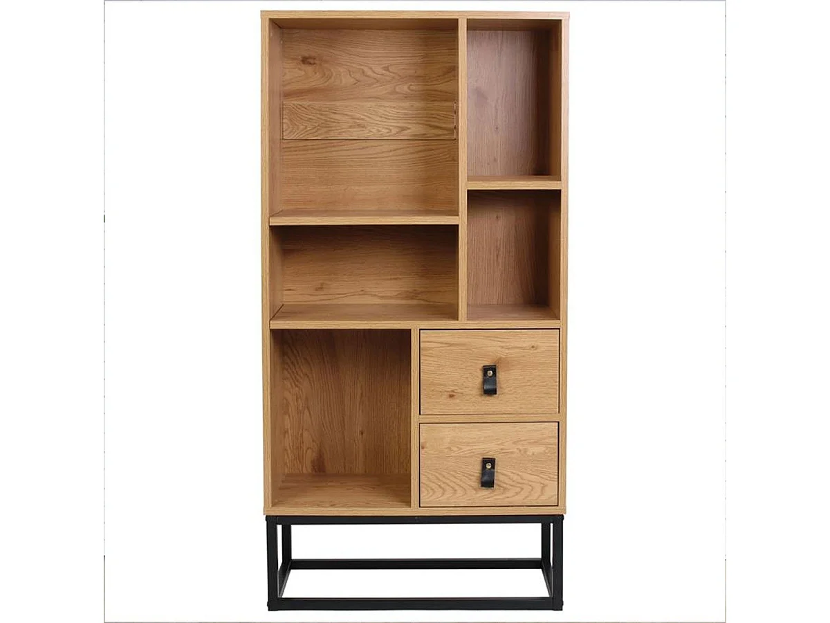 Bibliothèque Style Industriel 2 Tiroirs 5 Niches H120cm