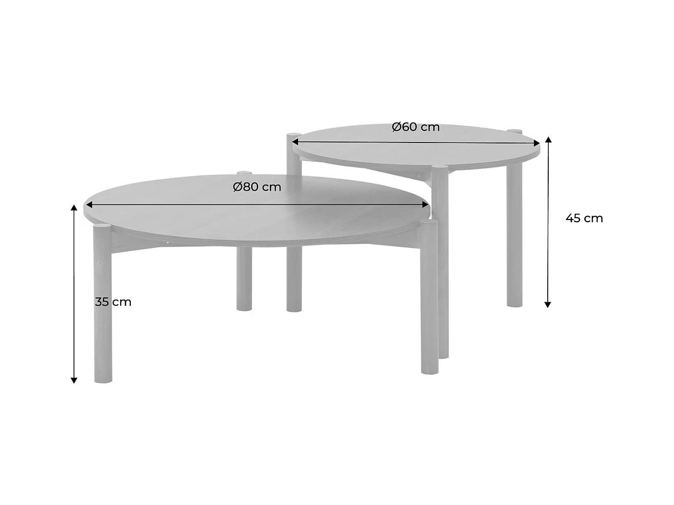 Tables gigognes rondes décor bois. piètement bois d'hévéa naturel - Harmony