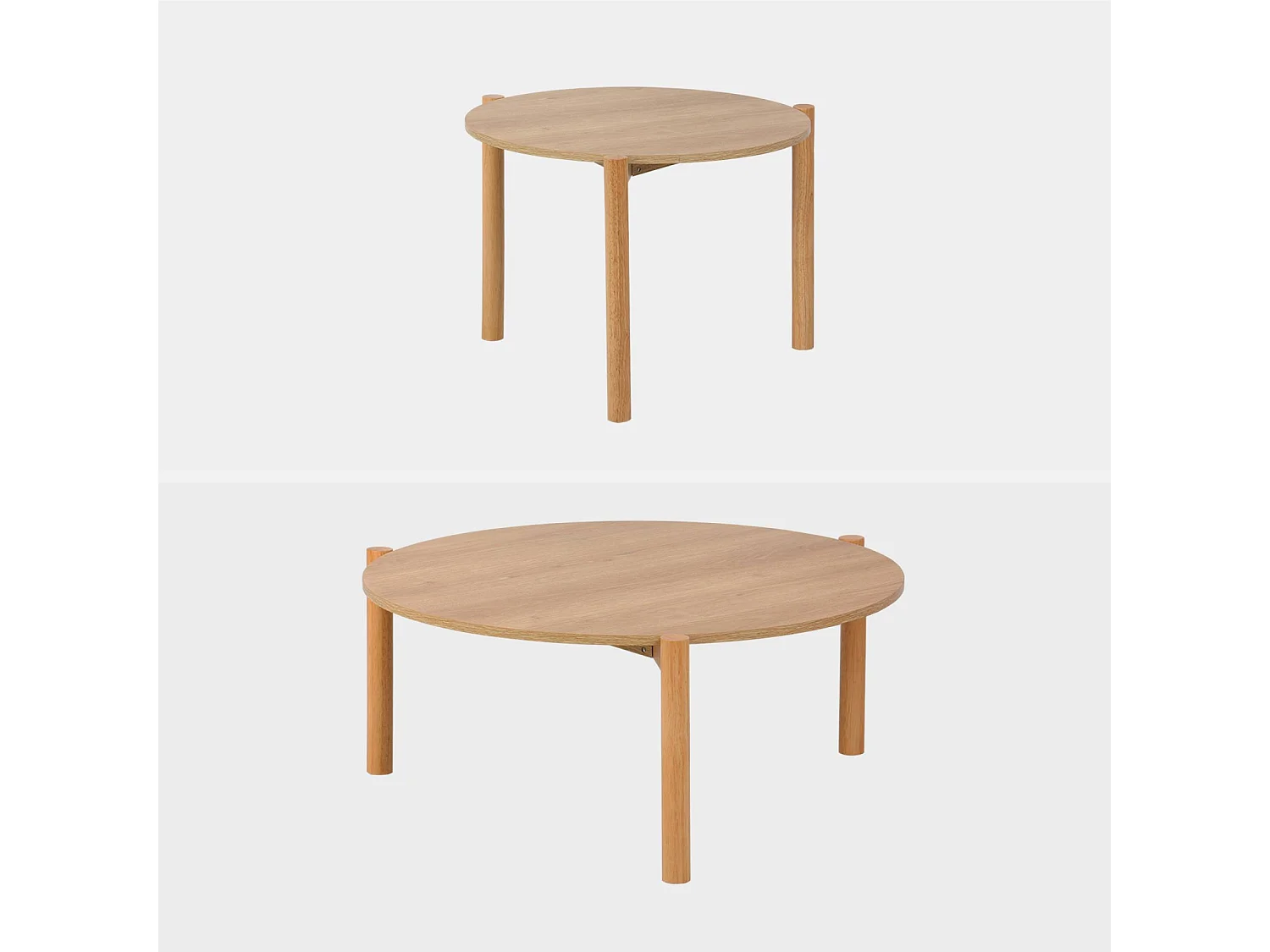 Mesas nido redondas efecto madera, set de 2 natural