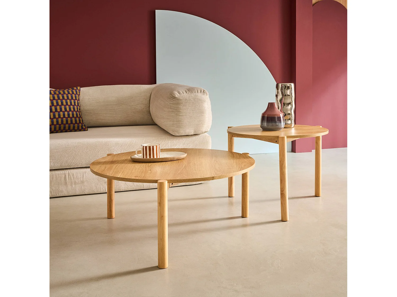 Tables gigognes rondes décor bois. piètement bois d'hévéa naturel - Harmony