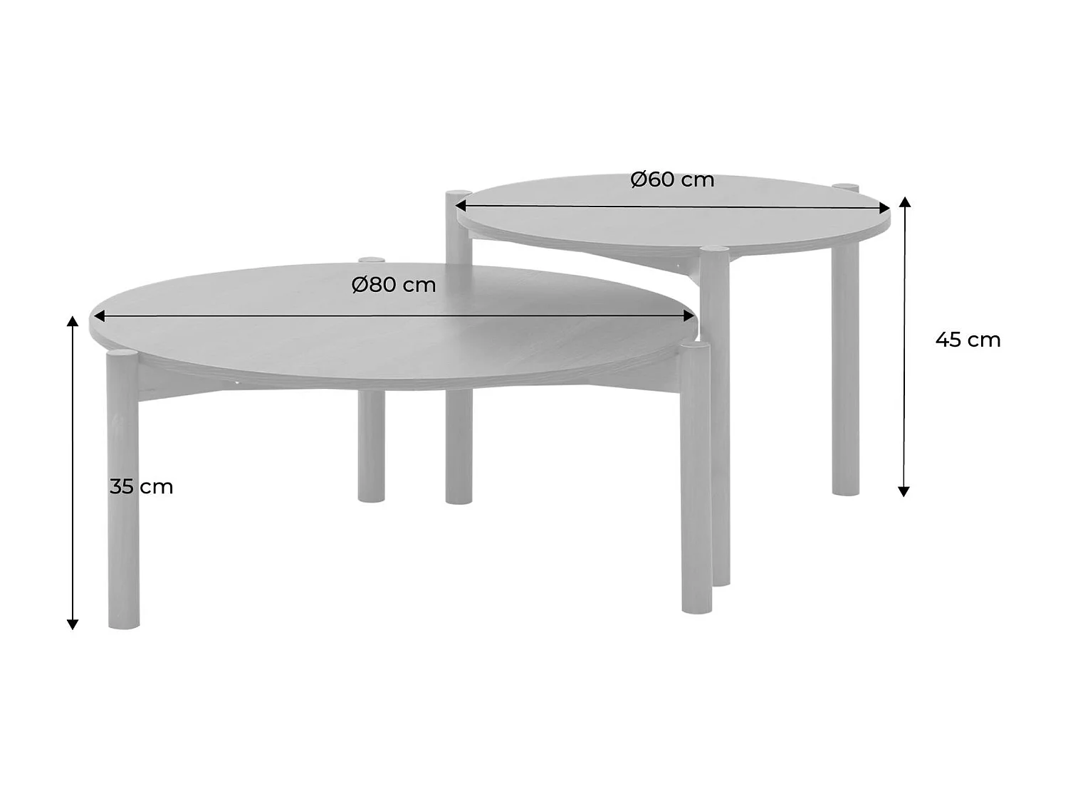 Tables gigognes rondes décor bois. piètement bois d'hévéa naturel - Harmony