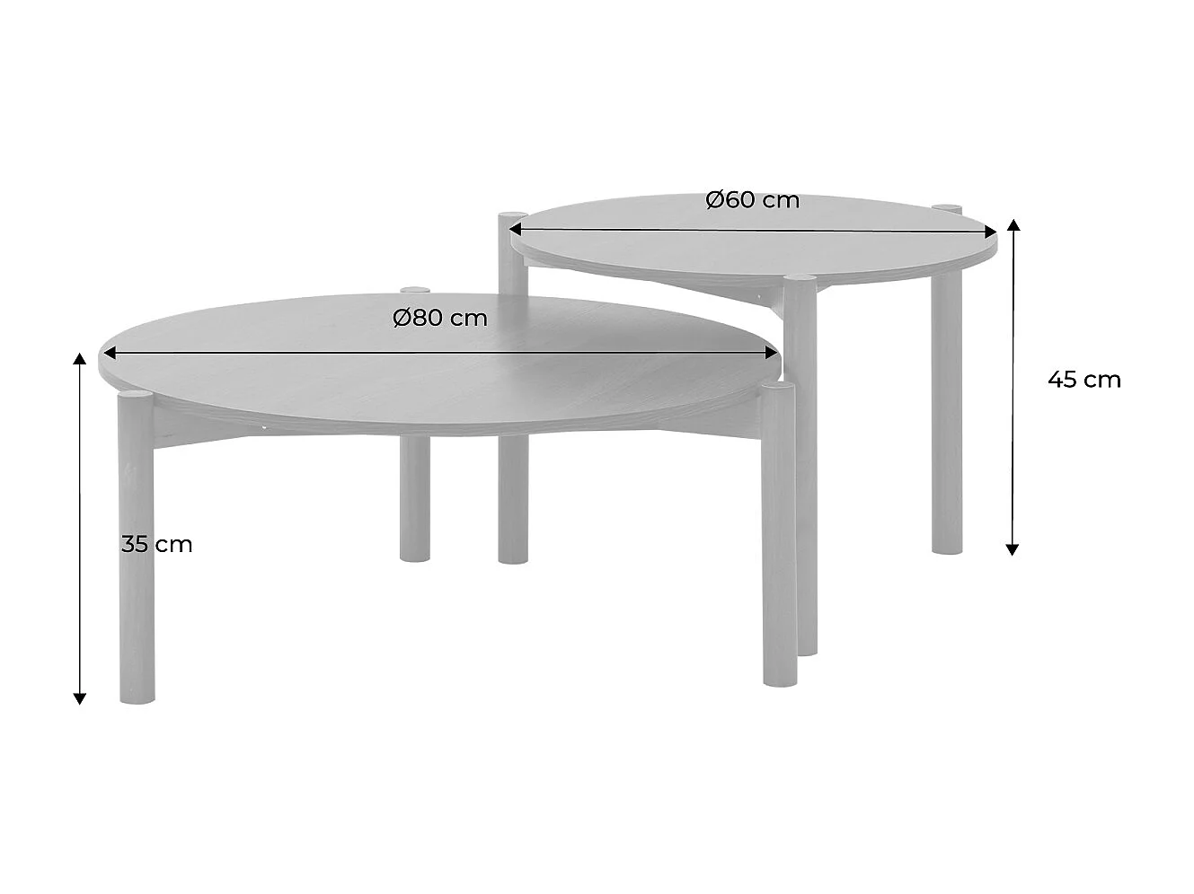 Tables gigognes rondes décor bois. piètement bois d'hévéa naturel - Harmony