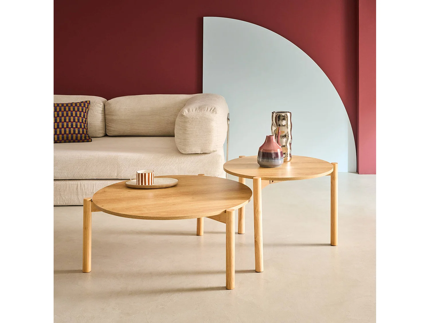 Mesas nido redondas efecto madera, set de 2 natural