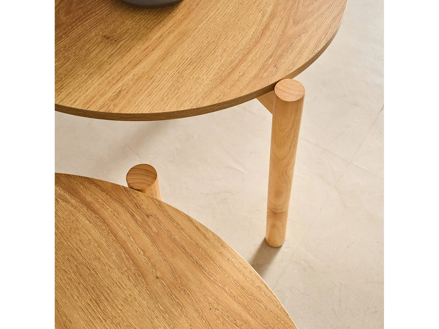 Mesas nido redondas efecto madera, set de 2 natural