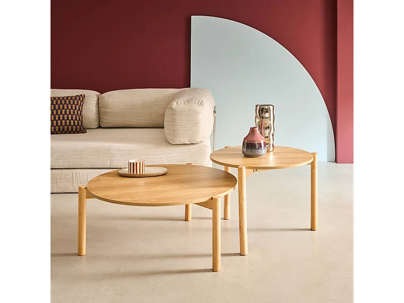 Tables gigognes rondes décor bois. piètement bois d'hévéa naturel - Harmony