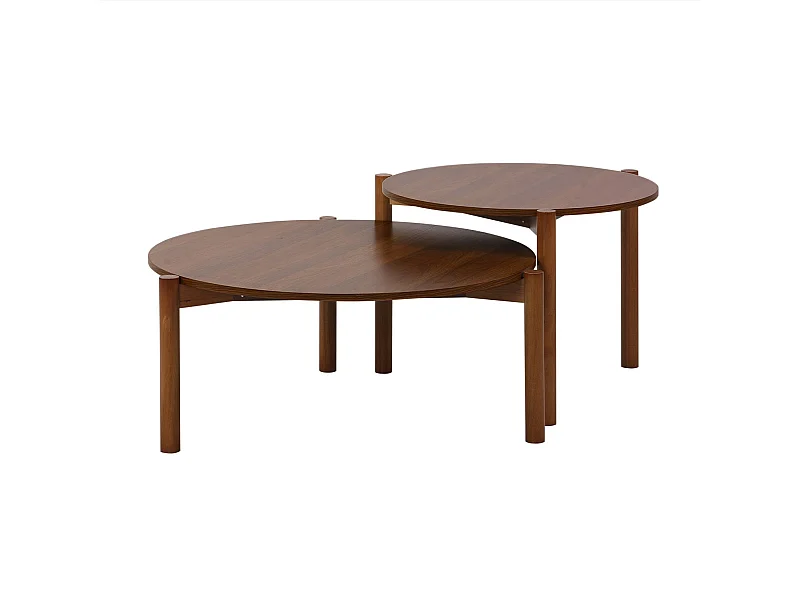 Tavolini impilabili rotondi effetto legno, marrone