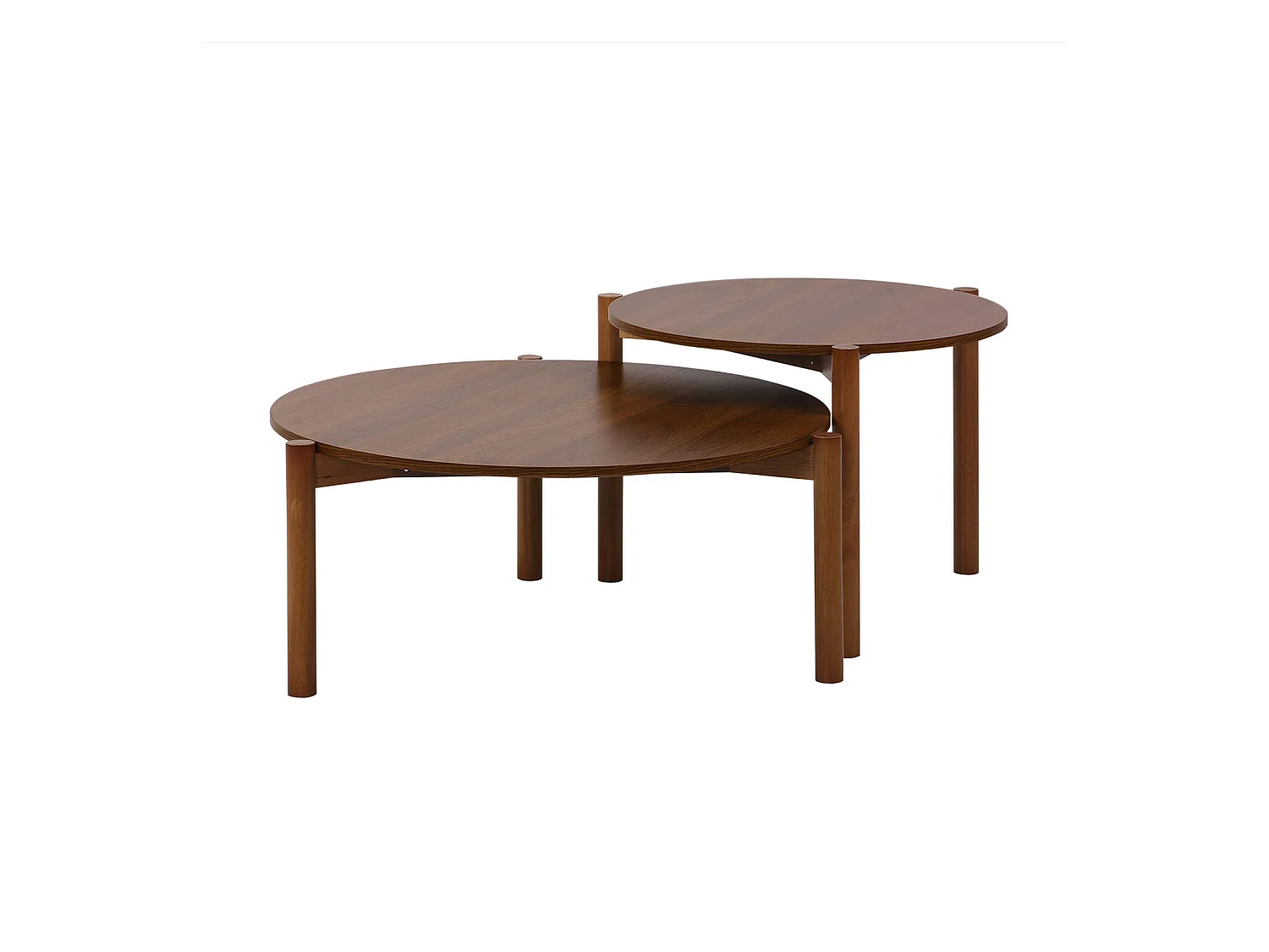 Tables gigognes rondes décor bois. piètement bois d'hévéa noyer - Harmony