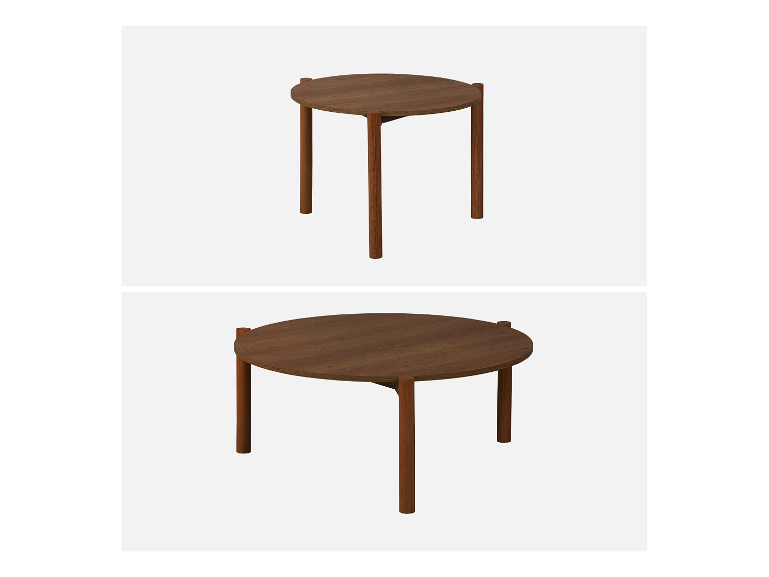 Tables gigognes rondes décor bois. piètement bois d'hévéa noyer - Harmony