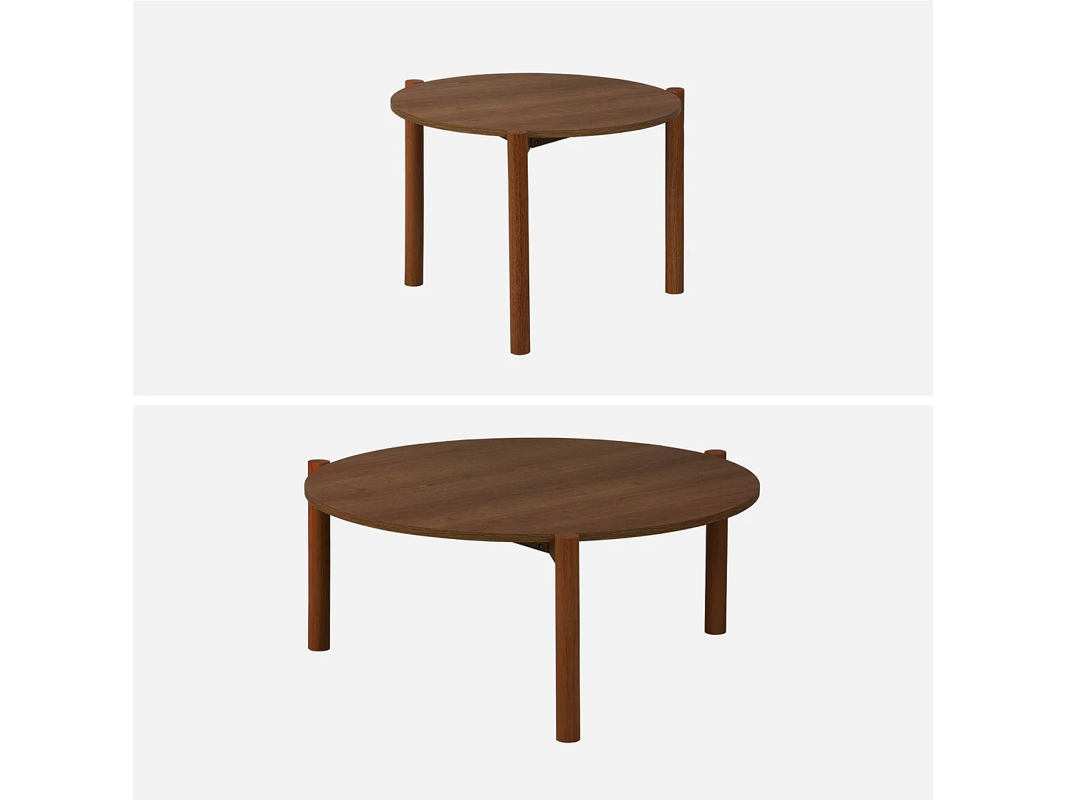 Mesas nido redondas efecto madera, set de 2 nogal