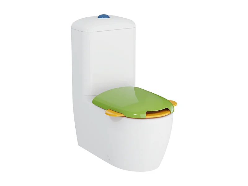 WC à poser sans bride VITRA Sento Kids Blanc + réservoir + abattant vert et jaune