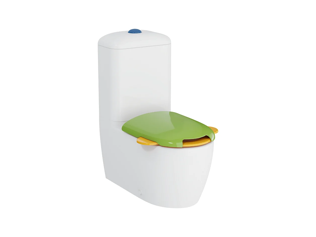 WC à poser sans bride VITRA Sento Kids Blanc + réservoir + abattant vert et jaune