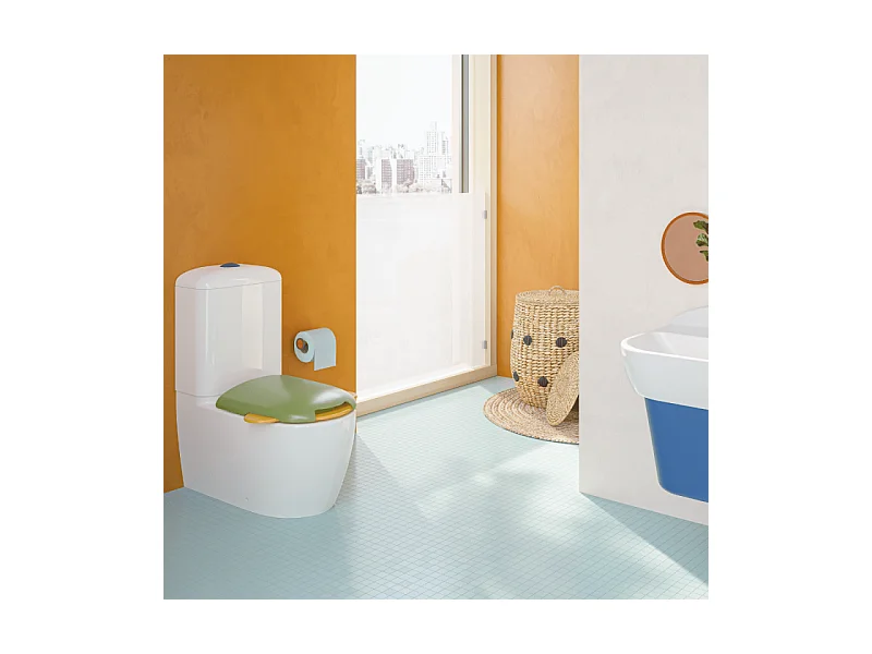 WC à poser sans bride VITRA Sento Kids Blanc + réservoir + abattant vert et jaune