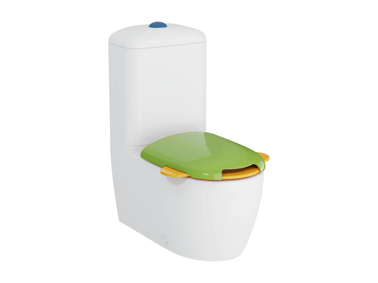 WC à poser sans bride VITRA Sento Kids Blanc + réservoir + abattant vert et jaune