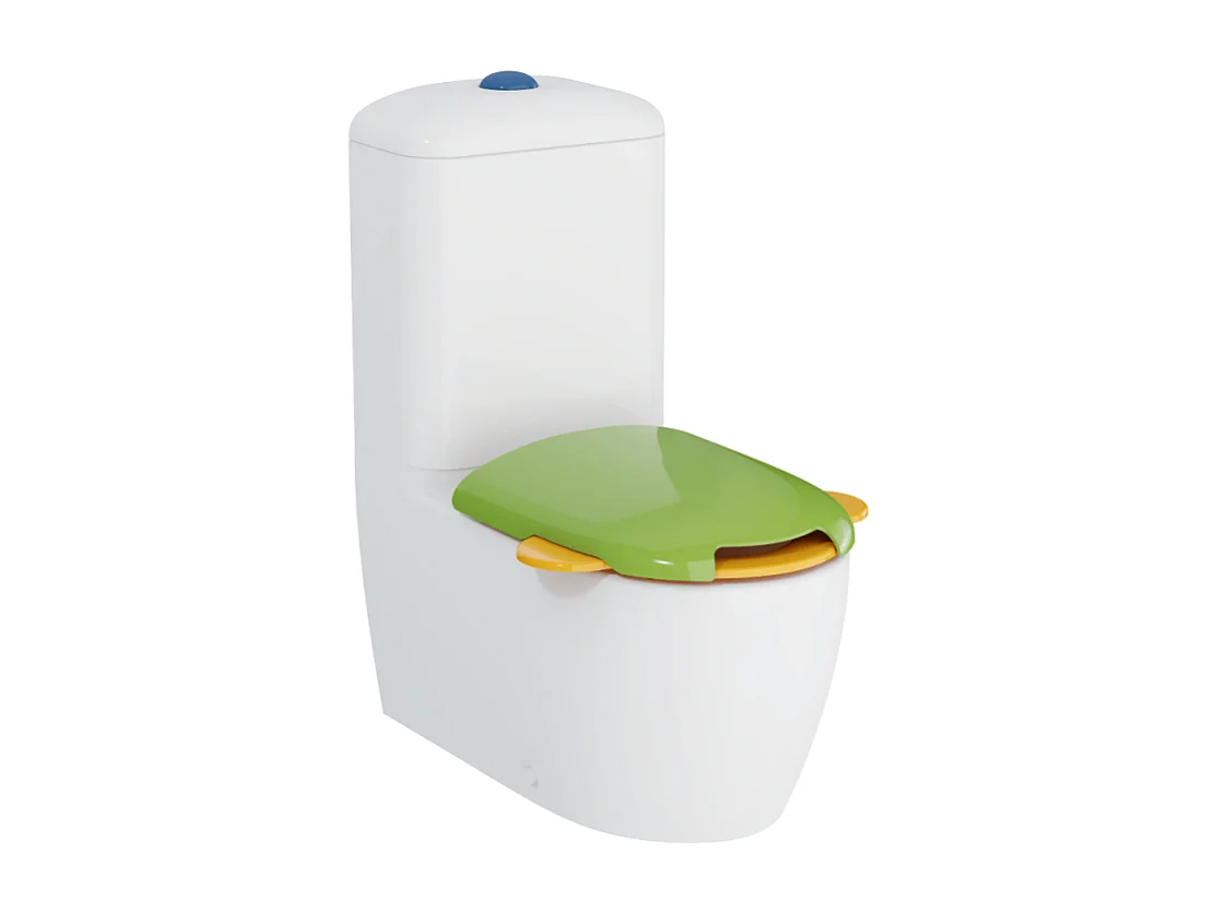 WC à poser sans bride VITRA Sento Kids Blanc + réservoir + abattant vert et jaune