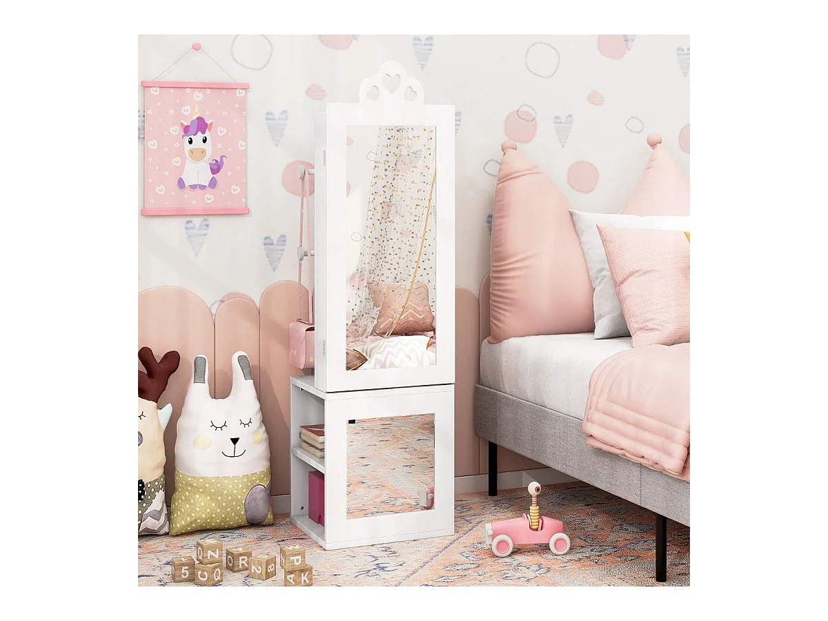 3 in 1 Spiegelschrank mit Ganzkörperspiegel & Kleiderständer Kinder Schmuckschrank Weiß