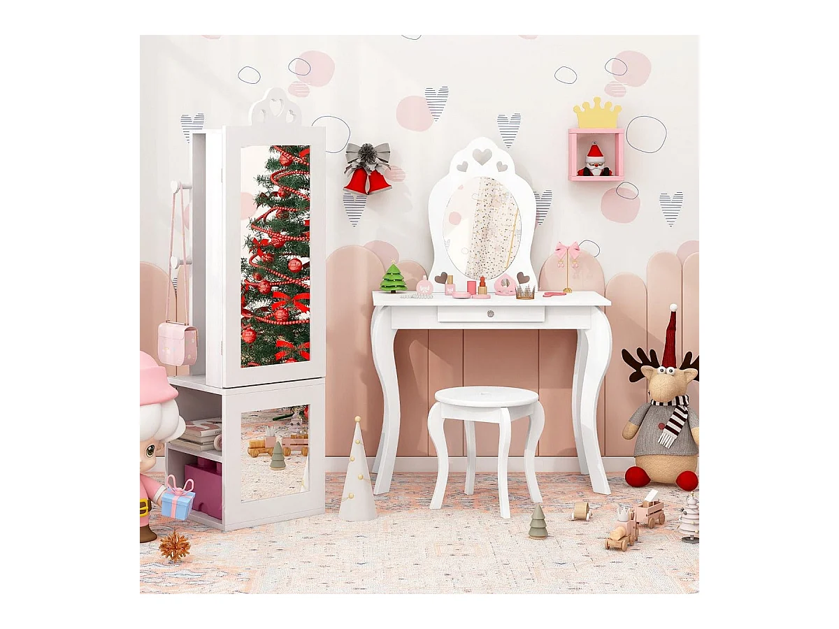 3 in 1 Spiegelschrank mit Ganzkörperspiegel & Kleiderständer Kinder Schmuckschrank Weiß