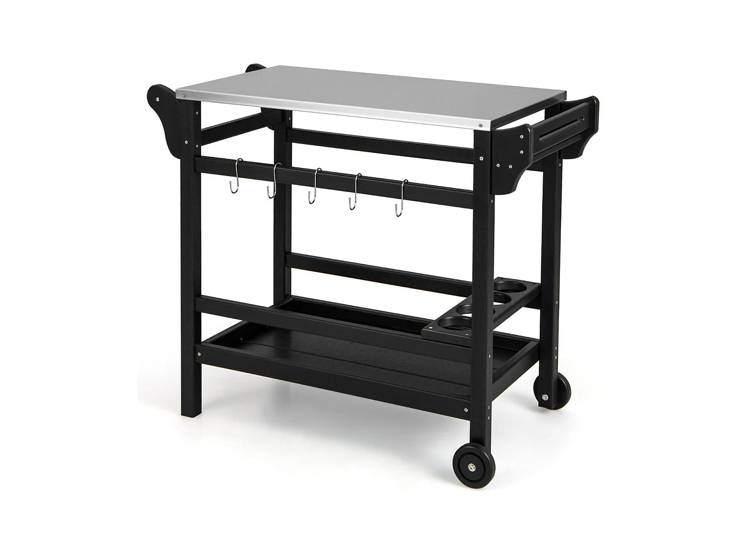 Grillwagen aus HDPE mit Gewürztablett & Weinflaschenregal & Griff & 2 Rollen Grilltisch