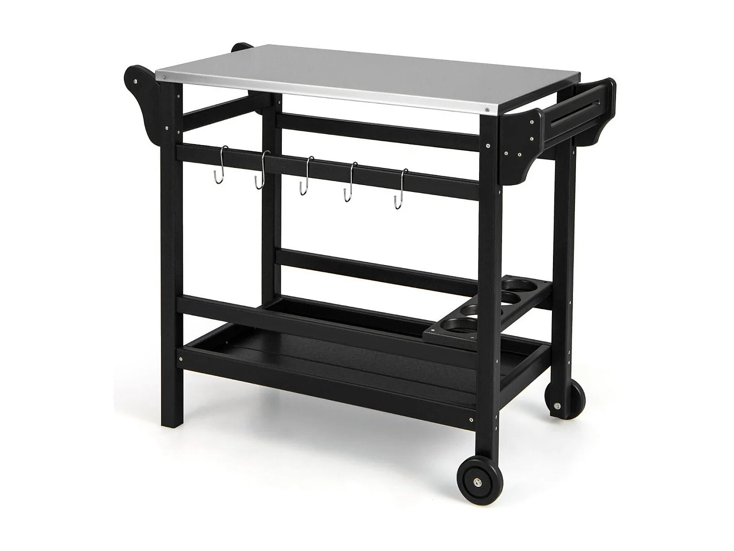 Grillwagen aus HDPE mit Gewürztablett & Weinflaschenregal & Griff & 2 Rollen Grilltisch