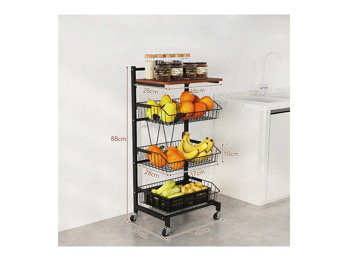 Servierwagen mit Rollen Gemüseregal mit ausziehbaren Körben 40 x 31 x 88 cm