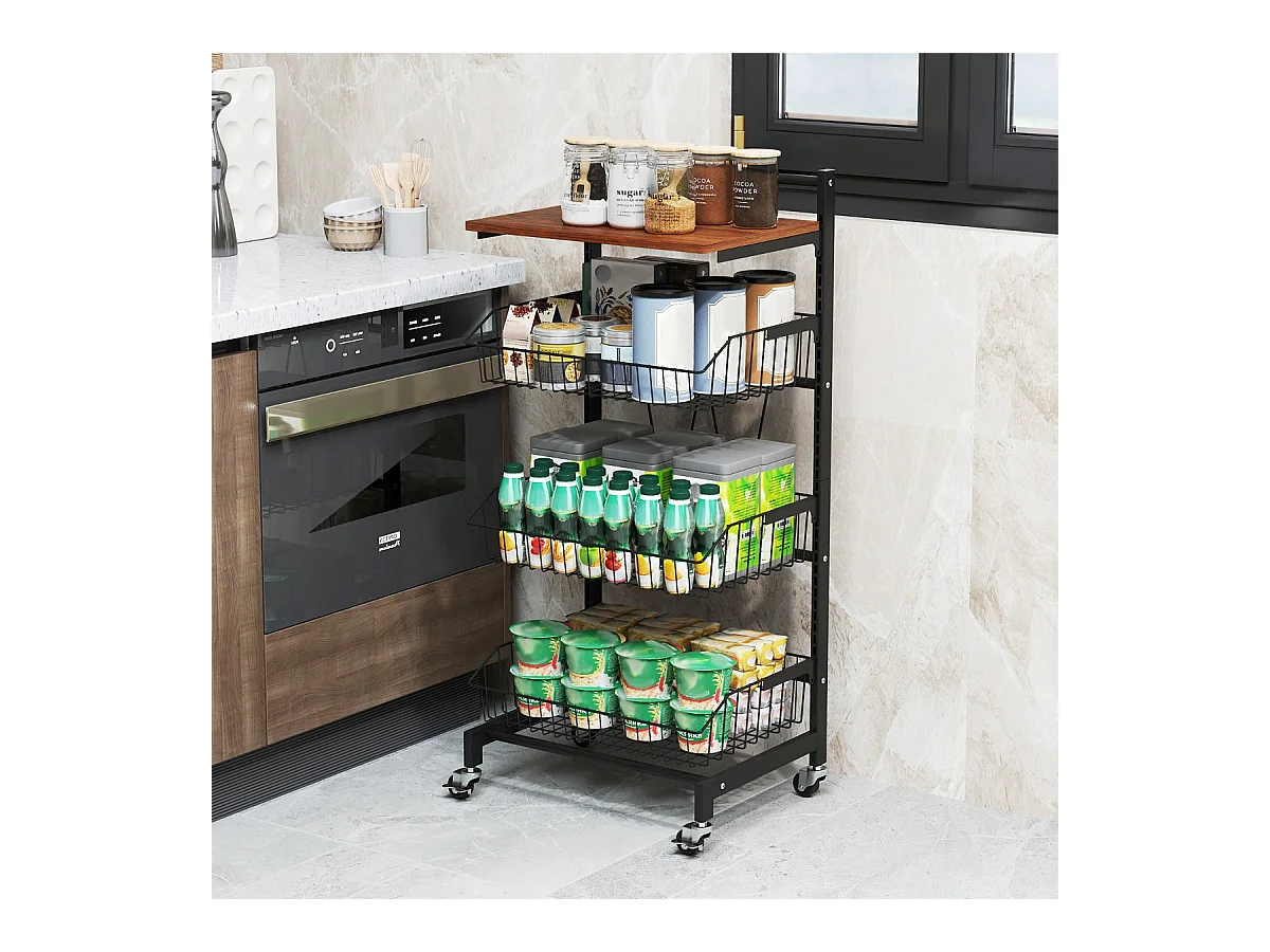 Servierwagen mit Rollen Gemüseregal mit ausziehbaren Körben 40 x 31 x 88 cm