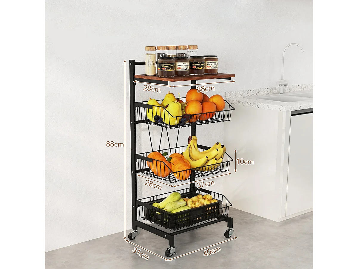 Servierwagen mit Rollen Gemüseregal mit ausziehbaren Körben 40 x 31 x 88 cm