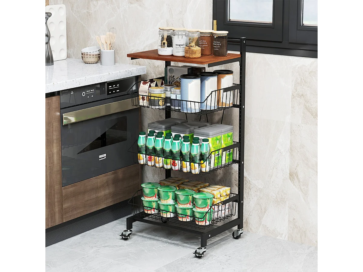 Servierwagen mit Rollen Gemüseregal mit ausziehbaren Körben 40 x 31 x 88 cm