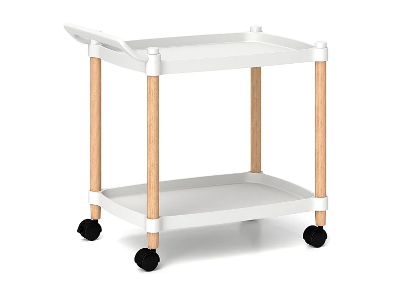 Carrello a 2 piani multiuso in plastica con ruote bloccabili, Carrello di stoccaggio per casa e ufficio Bianco