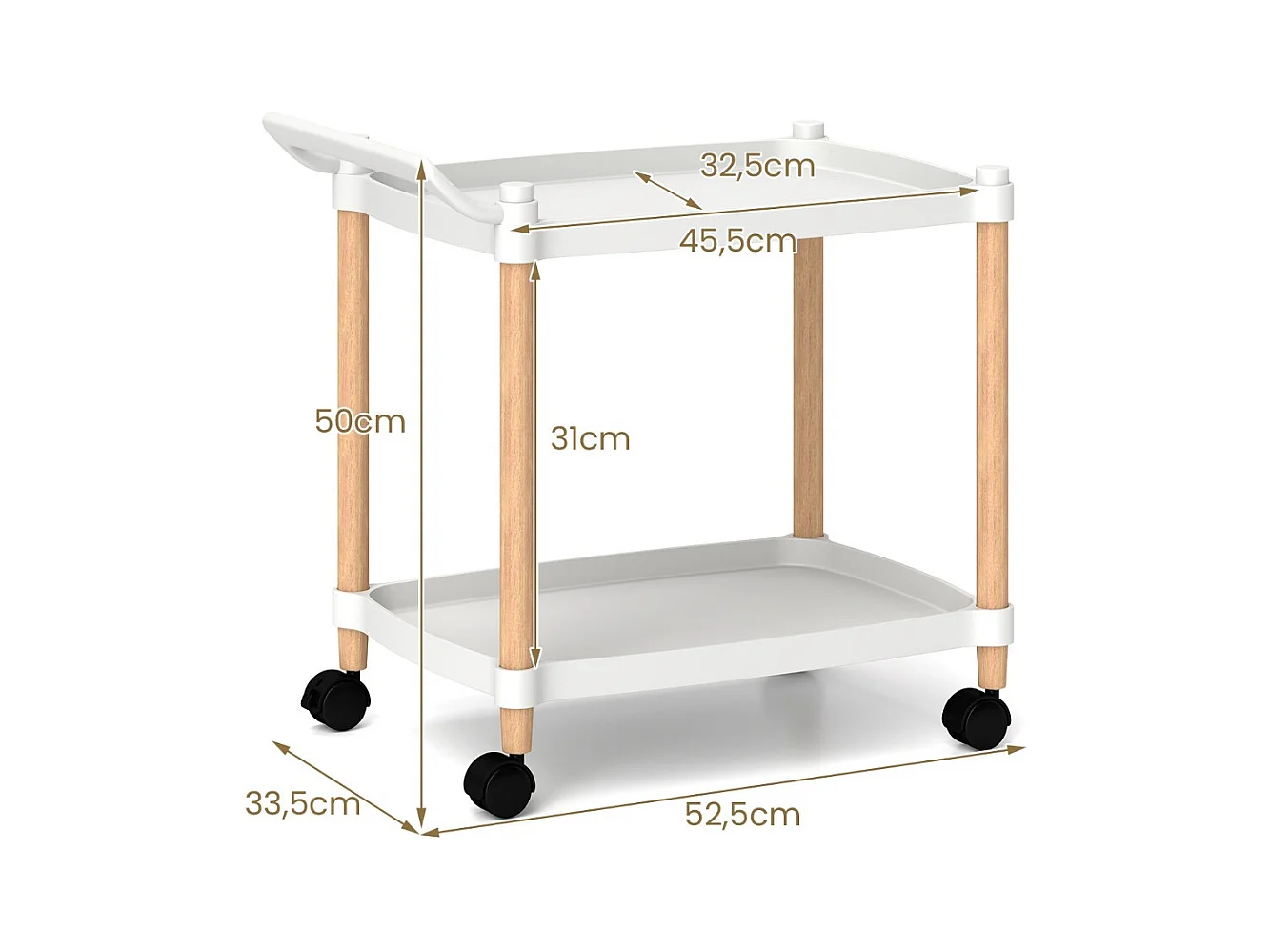 2-stöckiger Rollwagen mit Verriegelbaren Rädern & Buchenholzrahmen Trolley Organizer