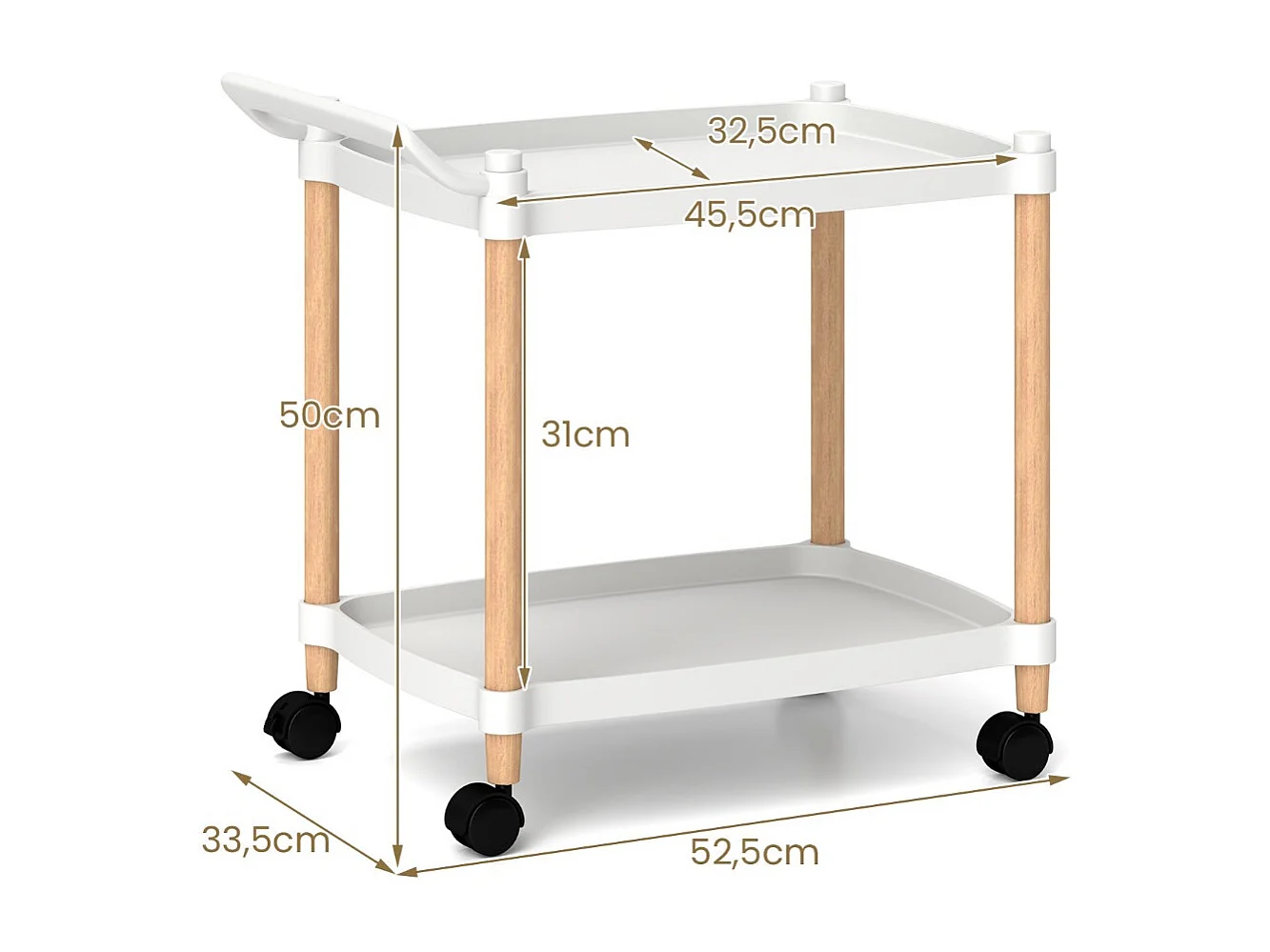 2-stöckiger Rollwagen mit Verriegelbaren Rädern & Buchenholzrahmen Trolley Organizer