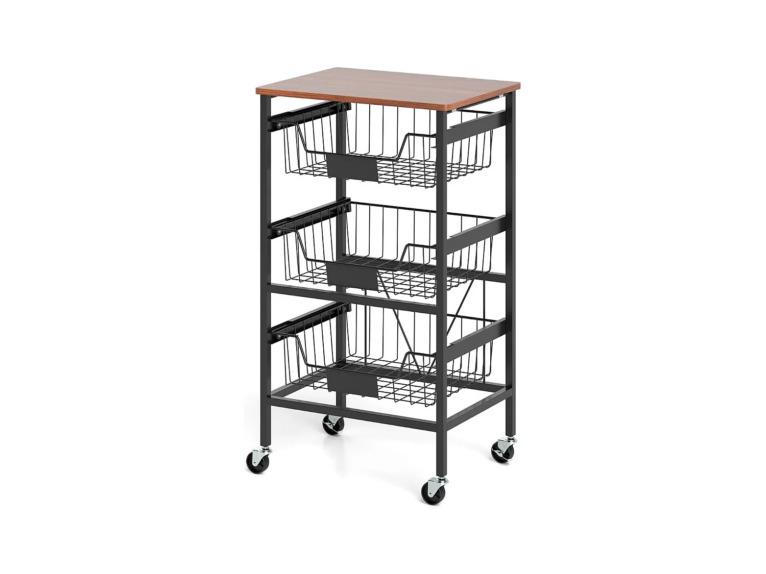 Servierwagen mit Rollen Gemüseregal mit ausziehbaren Körben Rollwagen mit 4 Etagen 42 x 31 x 74 cm