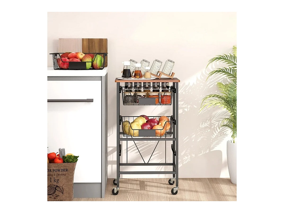 Servierwagen mit Rollen Gemüseregal mit ausziehbaren Körben Rollwagen mit 4 Etagen 42 x 31 x 74 cm
