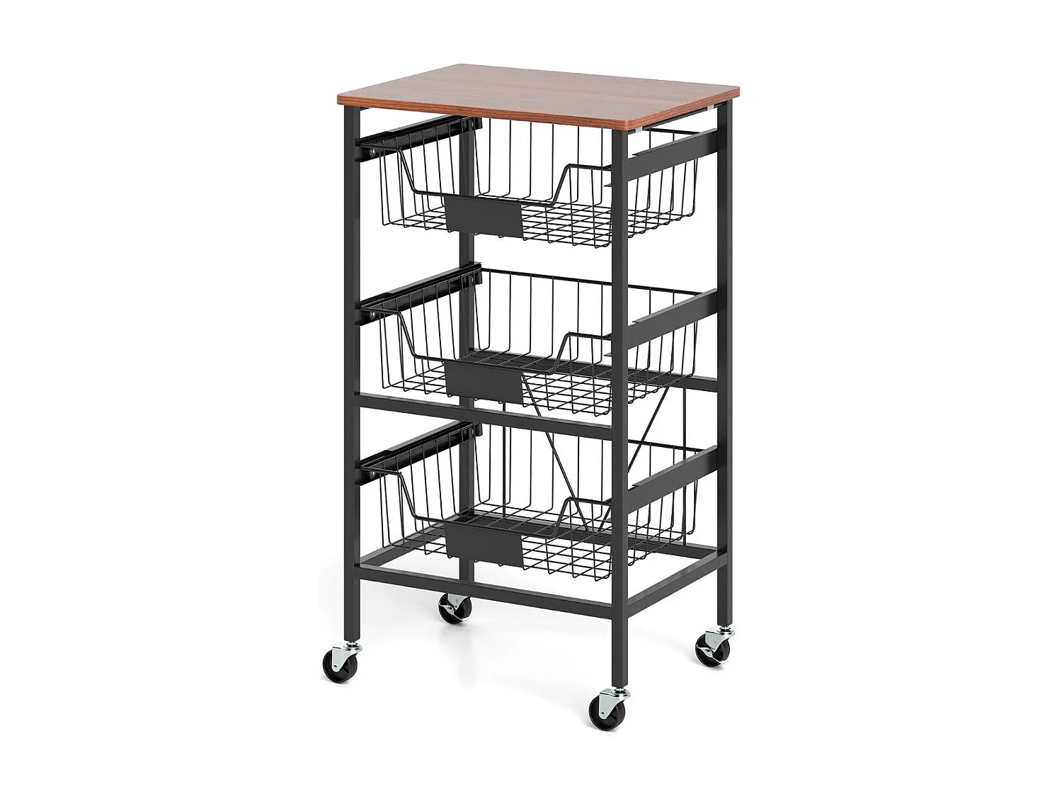 Servierwagen mit Rollen Gemüseregal mit ausziehbaren Körben Rollwagen mit 4 Etagen 42 x 31 x 74 cm