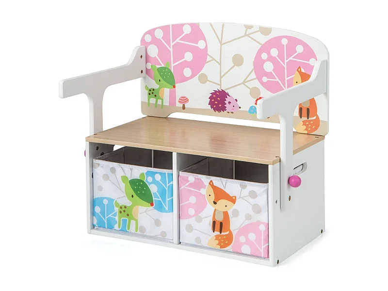 3 in 1 Kinder Tisch & Stuhl-Set mit 2 Abnehmbaren Stoffkörben zum Malen & Spielen & Lernen Weiß