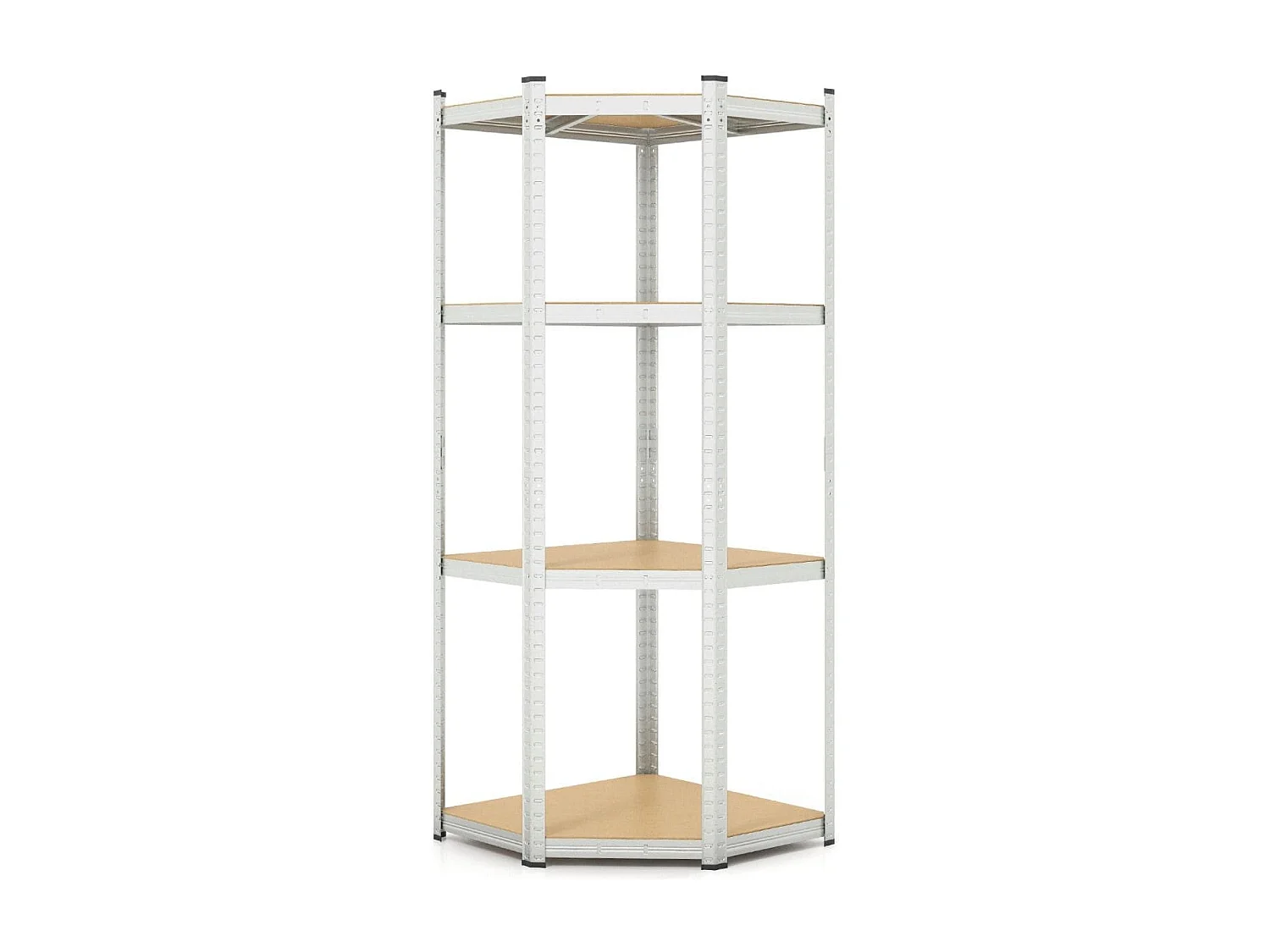 Scaffale ad angolo a 4 ripiani con portata di 720kg, Scaffalatura regolabile per l'archiviazione in garage Argento