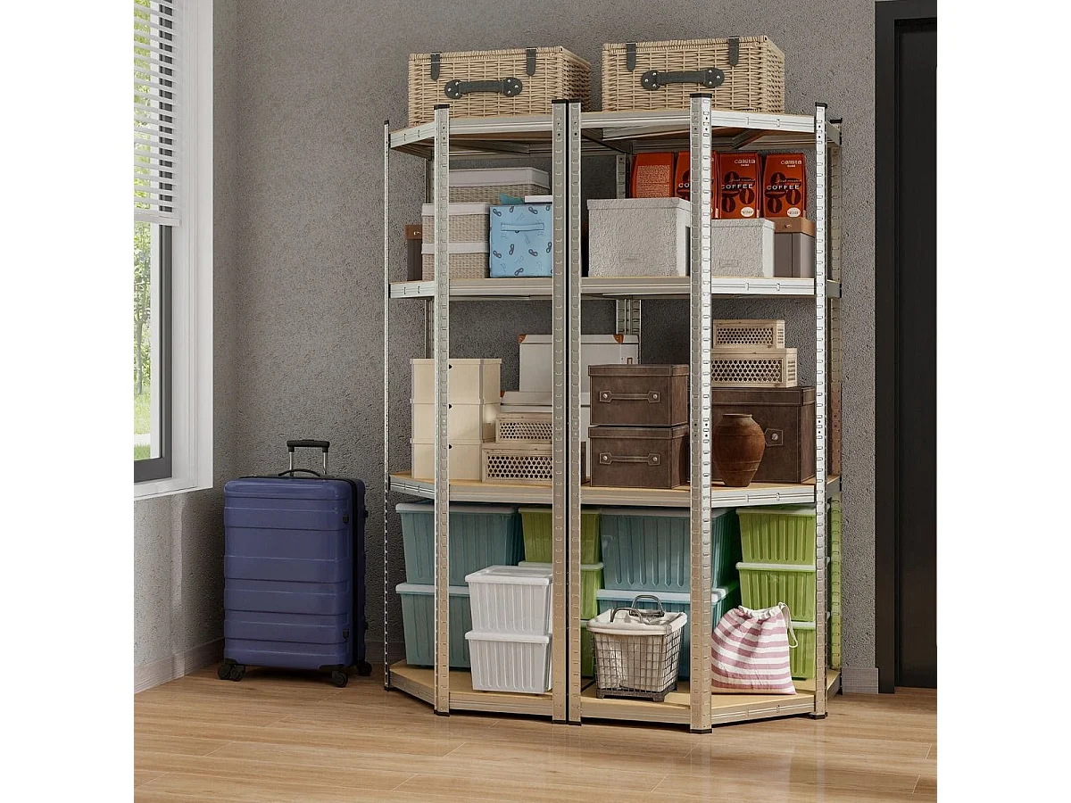 Scaffale ad angolo a 4 ripiani con portata di 720kg, Scaffalatura regolabile per l'archiviazione in garage Argento