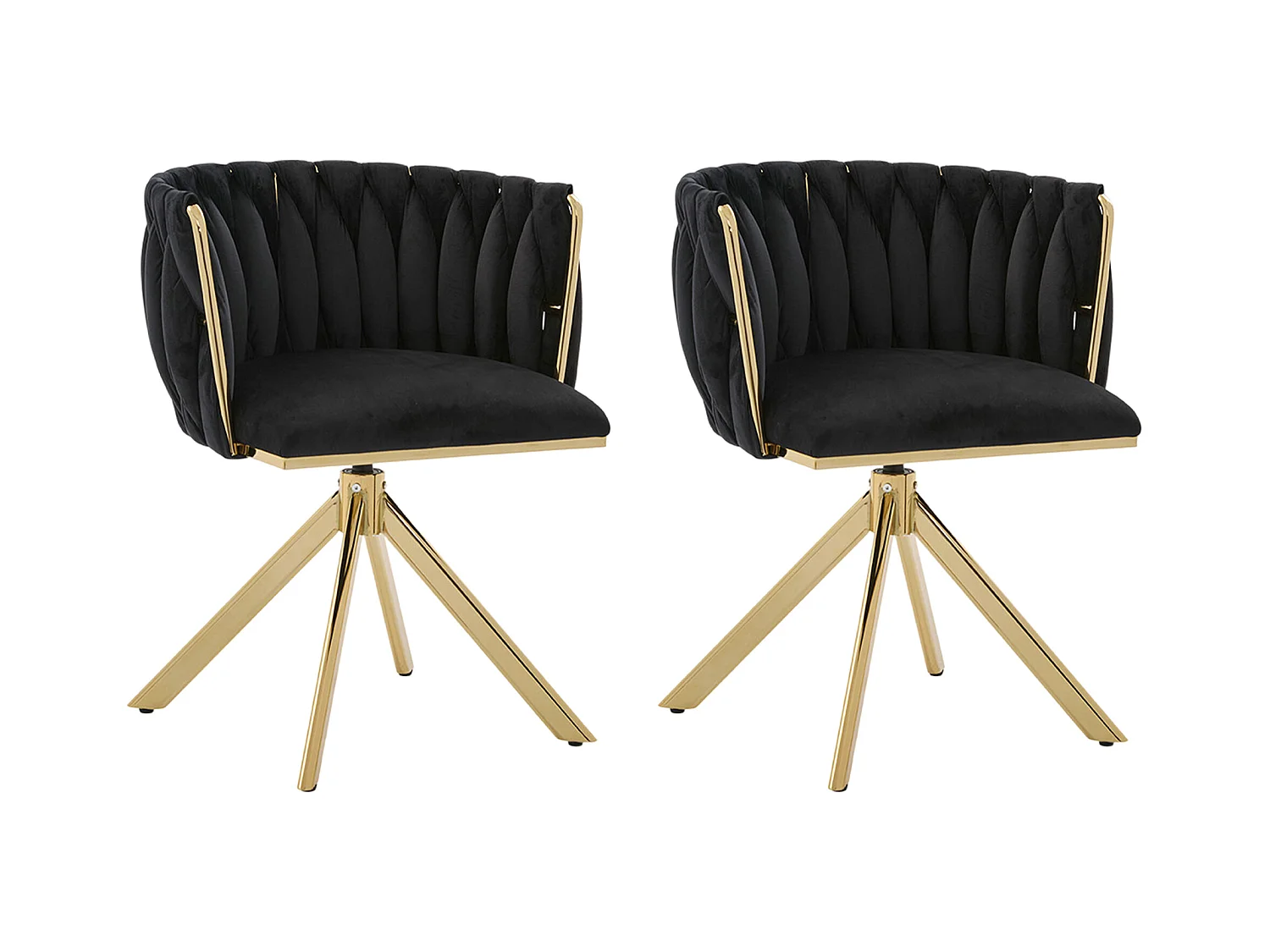 Lot de 4 Chaises pivotante noires - Chaise coquillage avec pieds en métal doré - Style contemporain