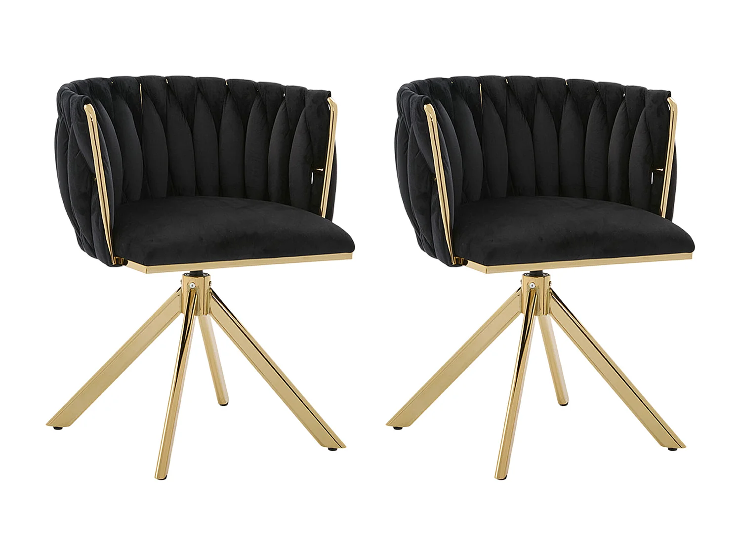 Lot de 4 Chaises pivotante noires - Chaise coquillage avec pieds en métal doré - Style contemporain