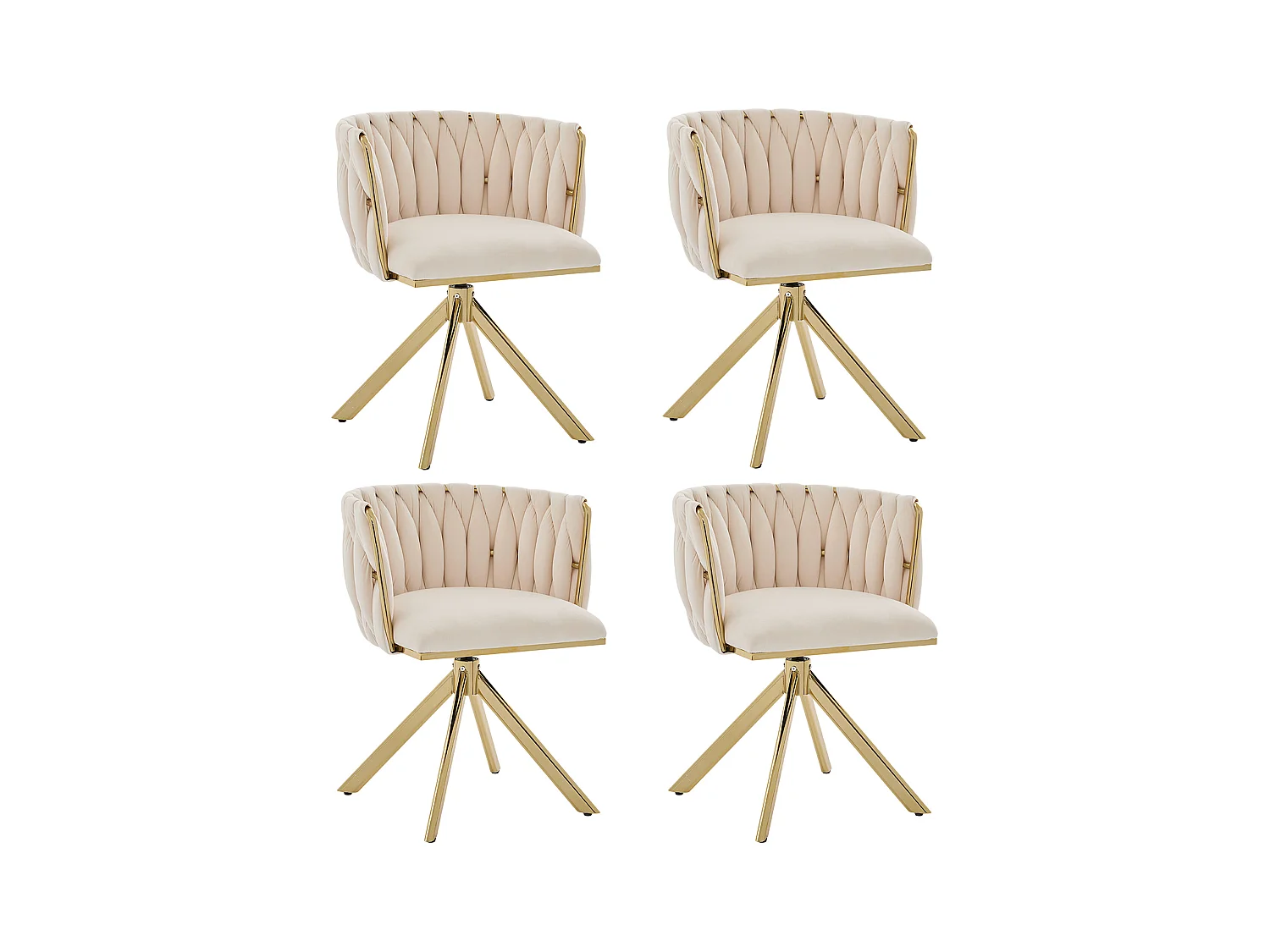 Lot de 4 Chaises pivotante beiges - Chaise coquillage avec pieds en métal doré - Style contemporain
