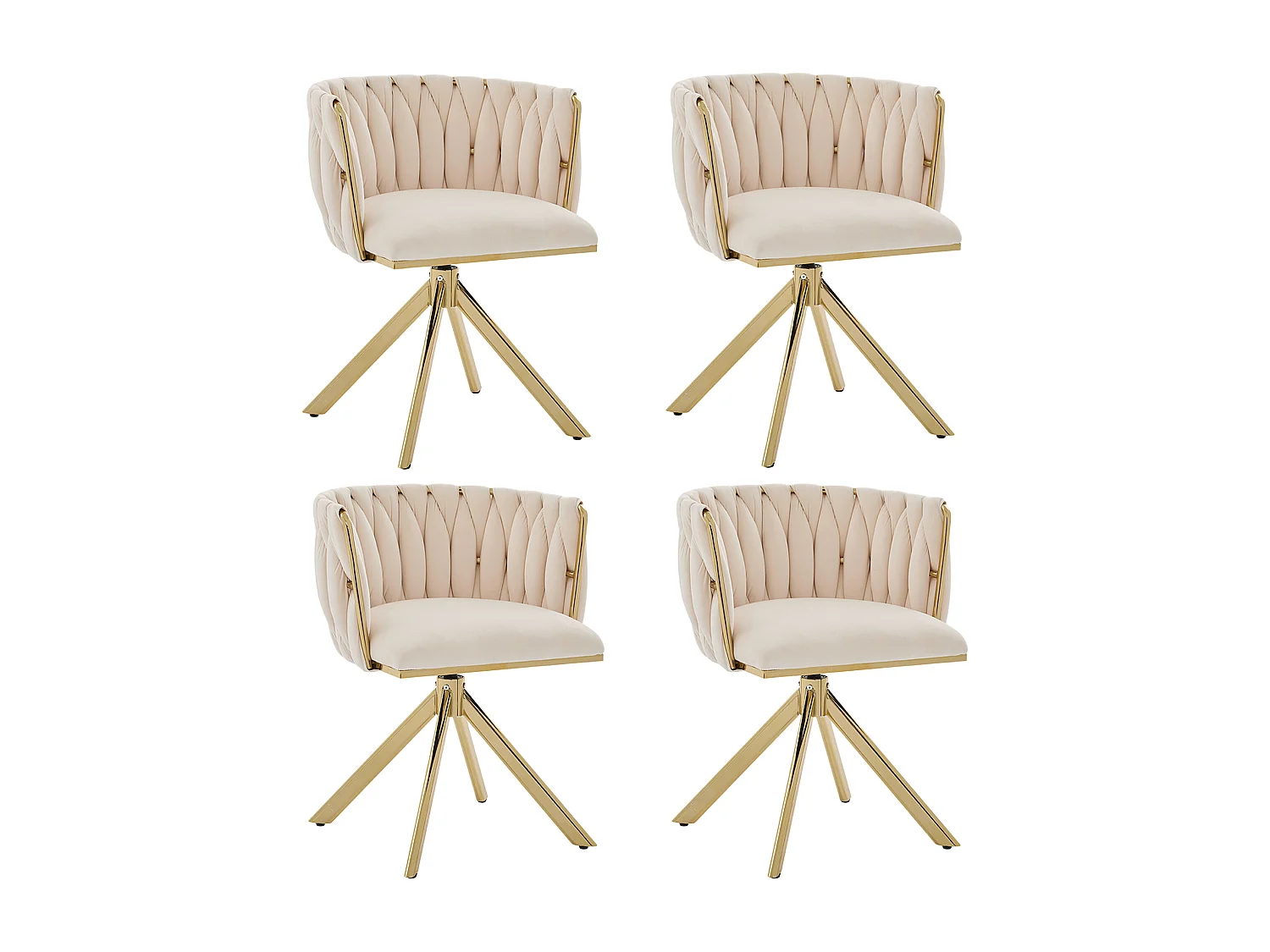 Lot de 4 Chaises pivotante beiges - Chaise coquillage avec pieds en métal doré - Style contemporain