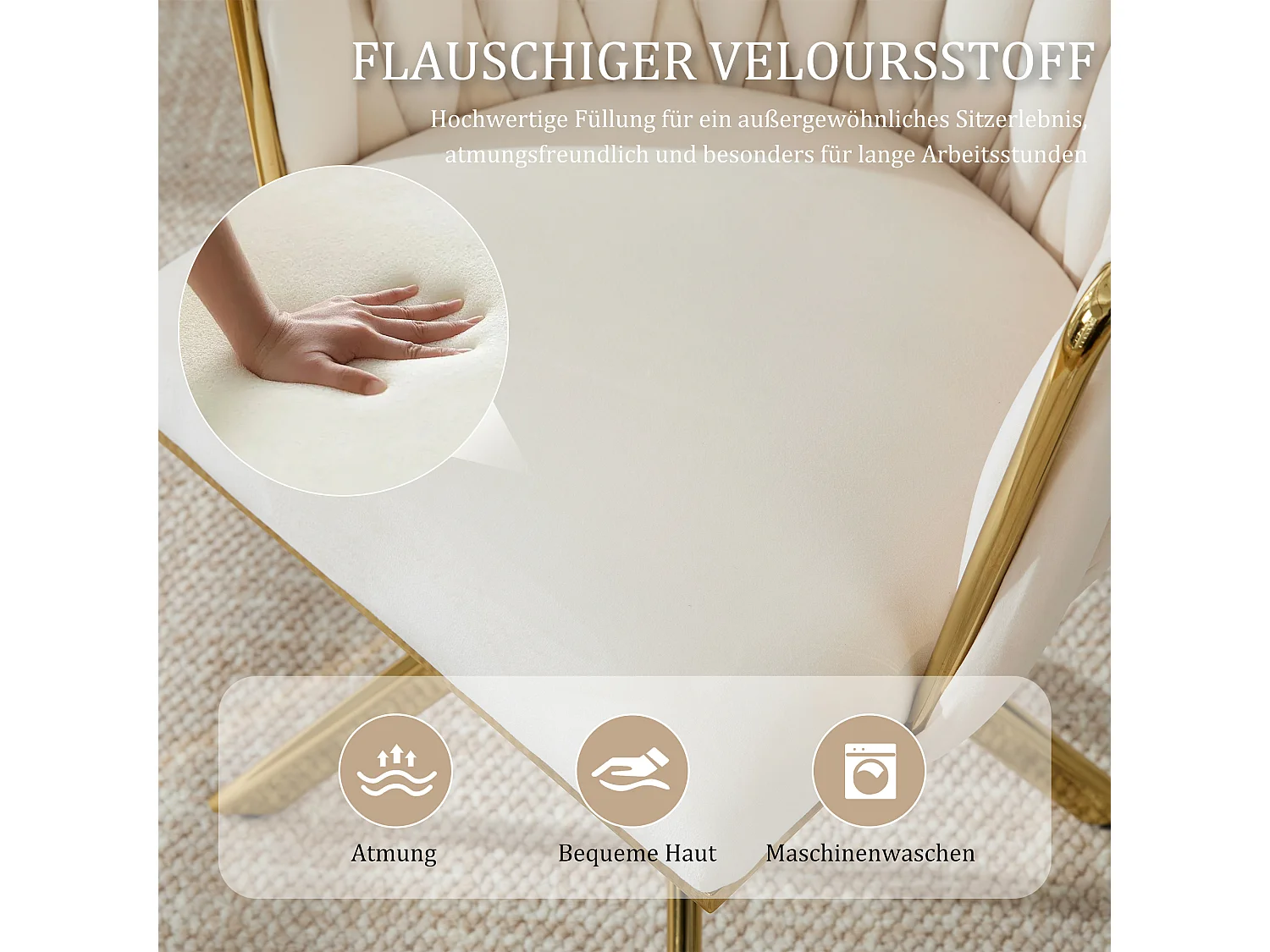 Set van 4 beige draaistoelen - Schelpstoel met gouden metalen poten - Hedendaagse stijl