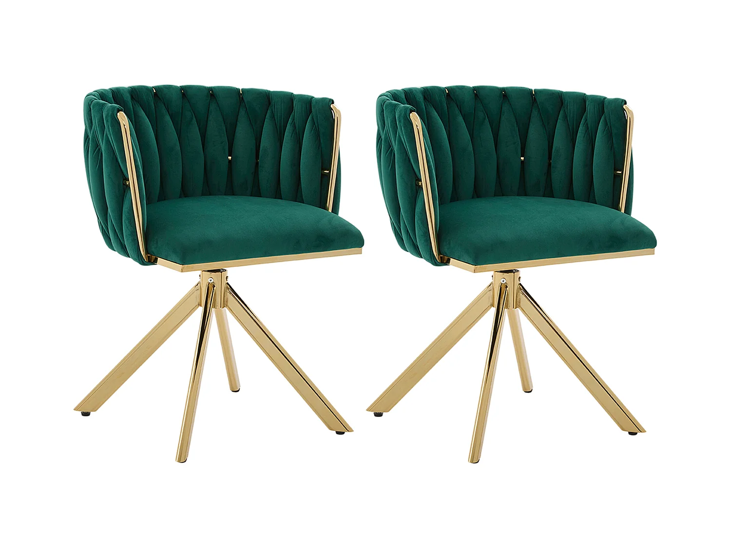 Lot de 2 Chaises pivotante vertes - Chaise coquillage avec pieds en métal doré - Style contemporain