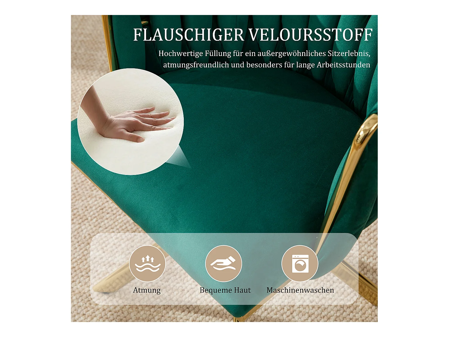 Lot de 2 Chaises pivotante vertes - Chaise coquillage avec pieds en métal doré - Style contemporain