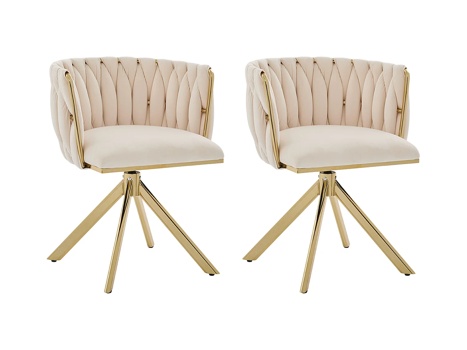 Lot de 2 Chaises pivotante beiges - Chaise coquillage avec pieds en métal doré - Style contemporain