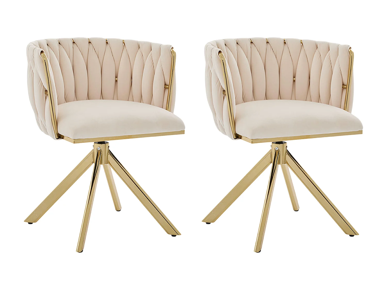 Lot de 2 Chaises pivotante beiges - Chaise coquillage avec pieds en métal doré - Style contemporain