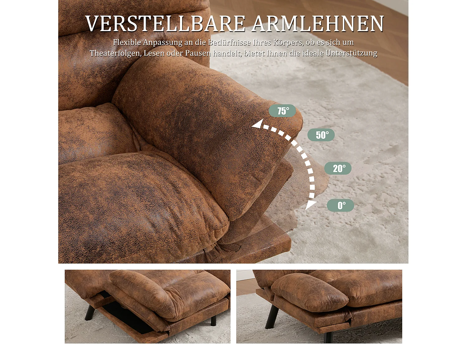 Canapé convertible 2 places marron en microfibre - avec fonction rabattable - Confort et praticité, idéal pour salon, chambre ou petit espace